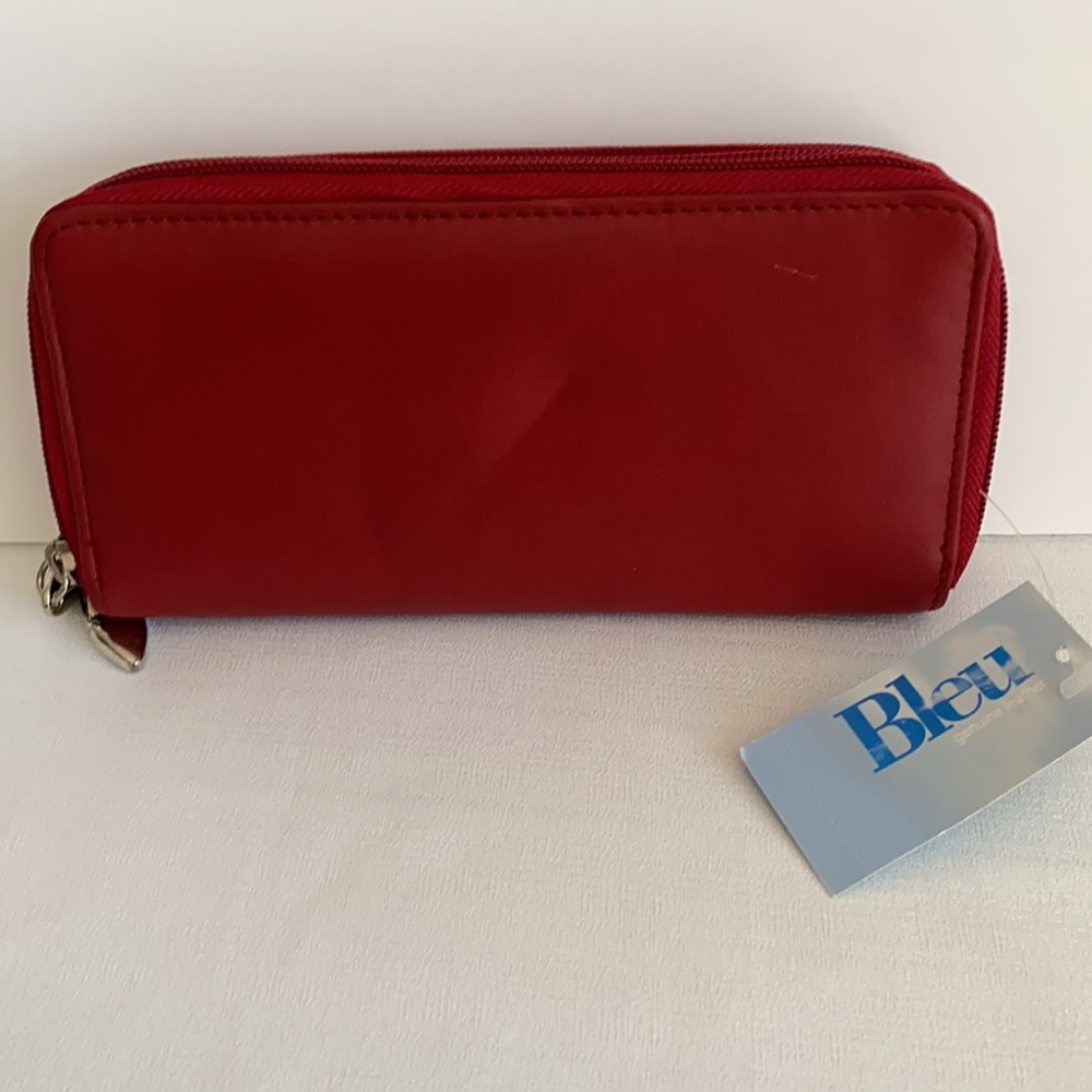 Bleu RED Genuine Leather Double Zip Wallet Clutch